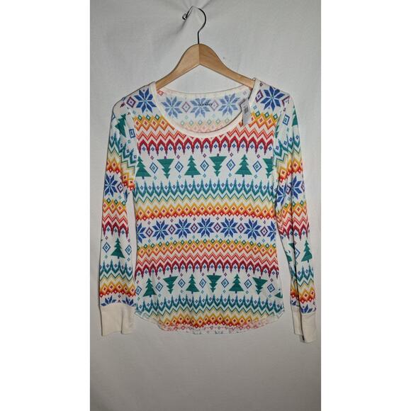 Old Navy Womens Cozy Rainbow Fair Isle Nordic Thermal Waffle LS Top Sz M NWT - Picture 1 of 7
